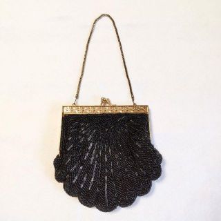 昭和レトロ ビーズバッグ がま口バッグ ヴィンテージ 黒 ブラック