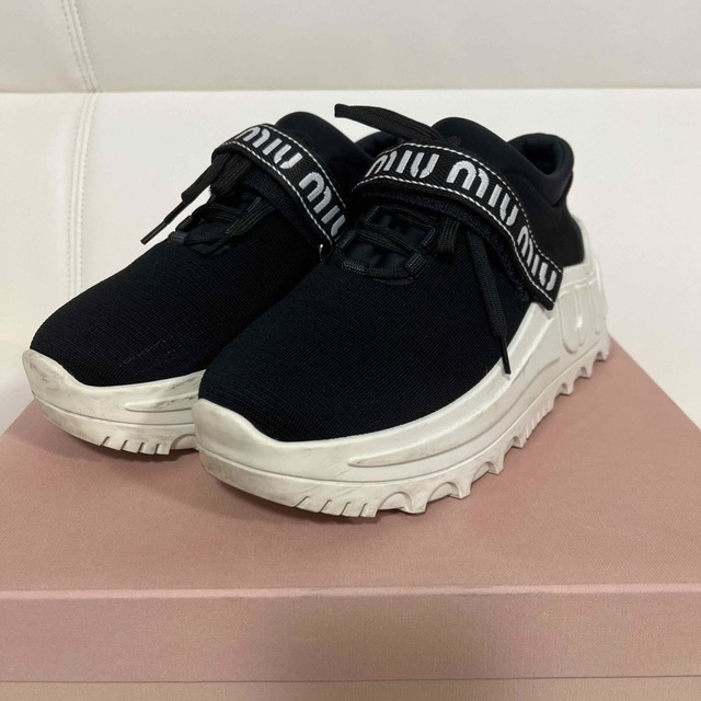 安心 保証 【miumiu】ミュウミュウ 厚底 スニーカー クリスタル