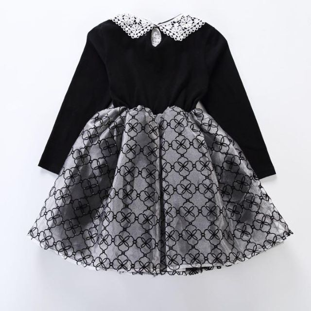 【130㎝】 フォーマルドレス 　黒　 レース 　キッズ　ワンピース 長袖 キッズ/ベビー/マタニティのキッズ服女の子用(90cm~)(ワンピース)の商品写真