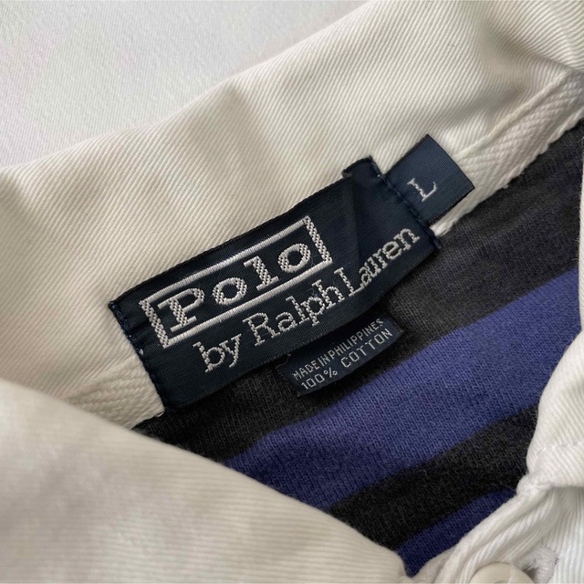 POLO RALPH LAUREN(ポロラルフローレン)のPOLO ポロラルフローレン ボーダー ラガーシャツ 長袖 黒×紫 メンズL メンズのトップス(ポロシャツ)の商品写真