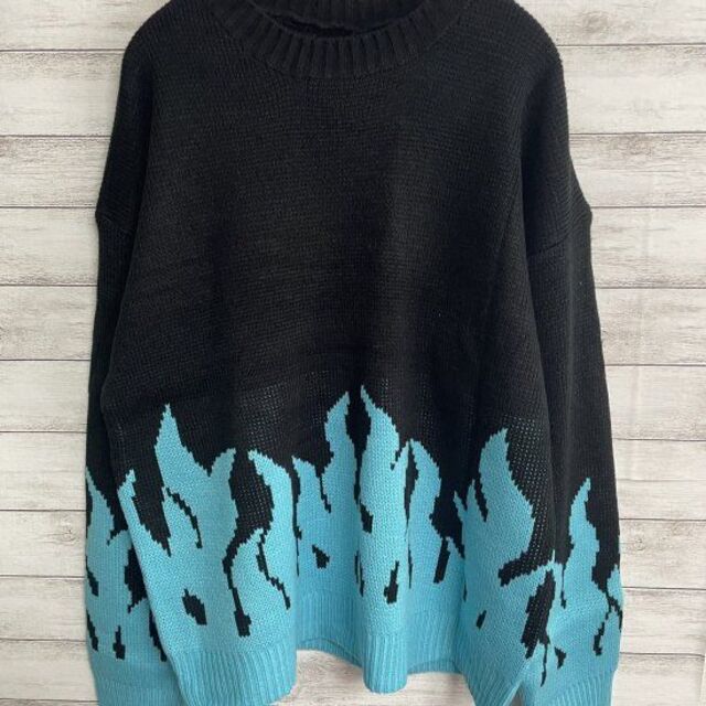 ファイヤー ニット セーター 韓国 オーバーサイズ　ブルー 人気