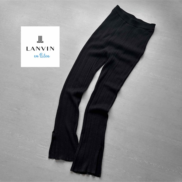 LANVIN en Bleu(ランバンオンブルー)のLANVIN en Bleu＊リブニットパンツ ブラック　スリット レディースのパンツ(カジュアルパンツ)の商品写真