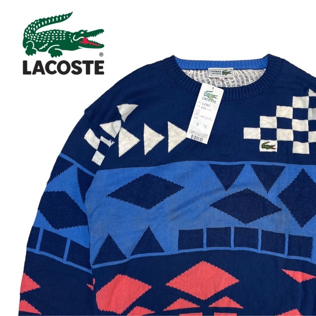 新品 90s LACOSTE ラコステ ニット 総柄 ニット アーガイル柄