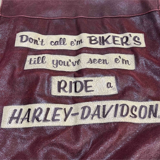 Harley Davidson(ハーレーダビッドソン)の90s ハーレーダビッドソン レザースタジャン vintage加工 牛革 刺繍 メンズのジャケット/アウター(スタジャン)の商品写真