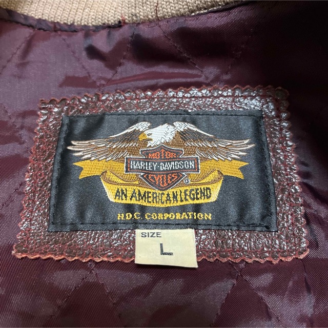 Harley Davidson(ハーレーダビッドソン)の90s ハーレーダビッドソン レザースタジャン vintage加工 牛革 刺繍 メンズのジャケット/アウター(スタジャン)の商品写真