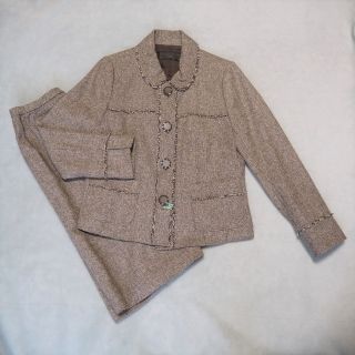 レリアン(leilian)のLeilian ツイード スーツ 茶 【美品】(スーツ)