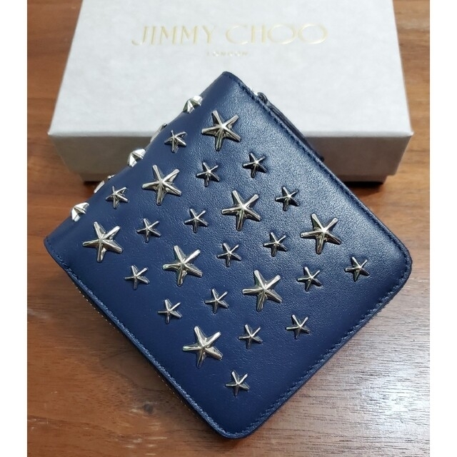ジミーチュウ 新品 メンズ レザーウォレット(スタッズ/ネイビー二折