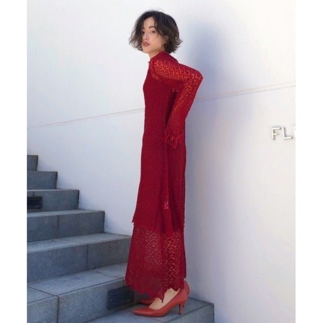 Ameri VINTAGE(アメリヴィンテージ)のameri GEOMETRIC LAYERED KNIT DRESS レディースのワンピース(ロングワンピース/マキシワンピース)の商品写真