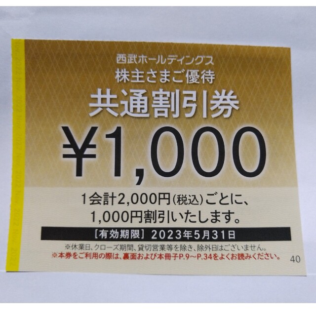 西武HDホールディングス　株主優待　共通割引券　10枚10000円分