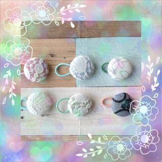 くるみボタン♡刺繍♡レース♡ハンドメイド♡ヘアゴム♡6個セット(ヘアアクセサリー)