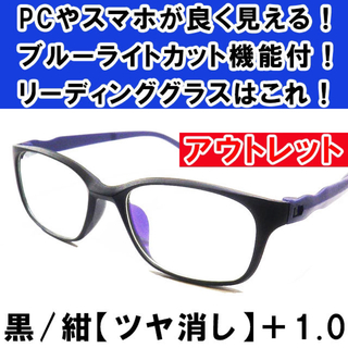 アウトレット 艶消 黒紺 1.0 老眼鏡 ブルーライトカット PCメガネ男女兼用(サングラス/メガネ)