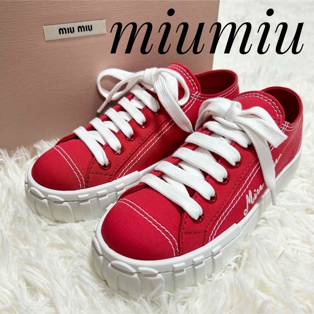 未使用】miumiu 厚底 ロゴ スニーカー レッド | labiela.com