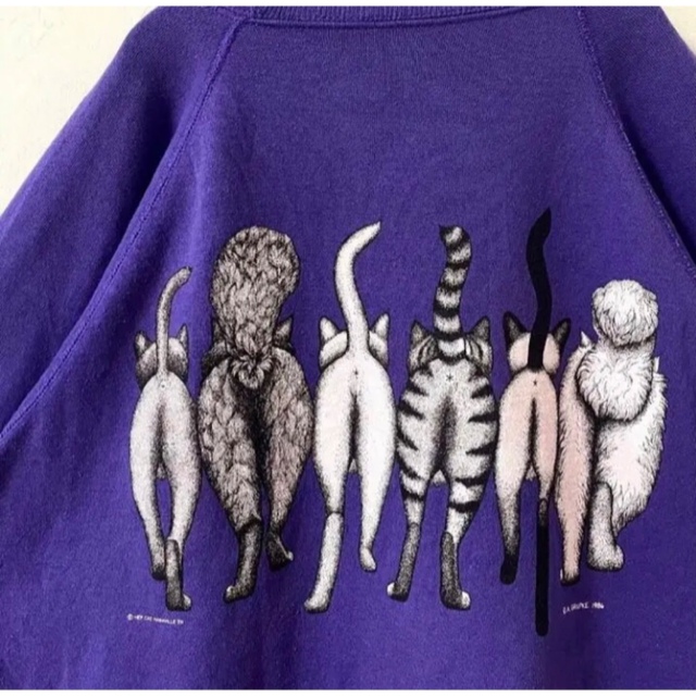 Hanes - 【希少】90s 猫 スウェット キャット パープル あい Hanes - 【希少】90s 猫 スウェット キャット パープル あい