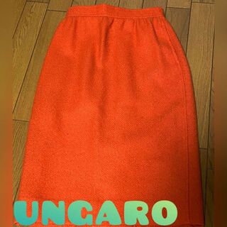 ungaro☆膝丈 タイトスカート 7号 オレンジ  ウール 90% ウンガロ(ひざ丈スカート)
