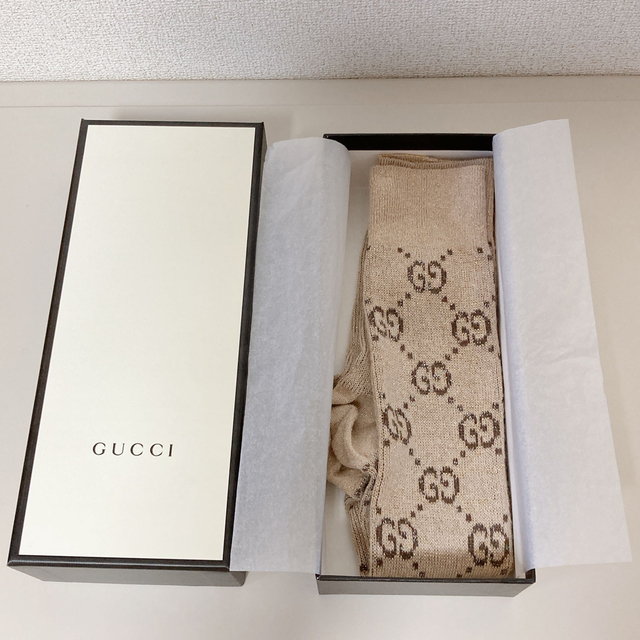 GUCCI ラメファブリックGGソックス ベージュコットン 直売人気商品