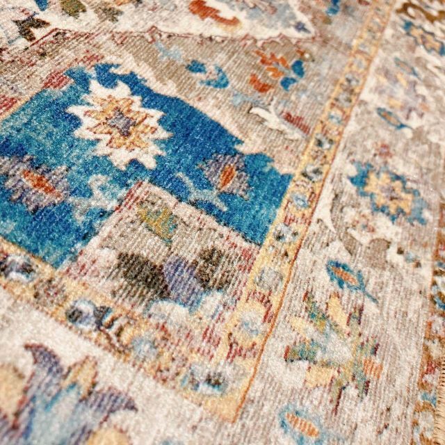 長方形 59×48 トルコ製絨毯 ラグ ペルシャ風 マット北欧エスニックグリーン 8