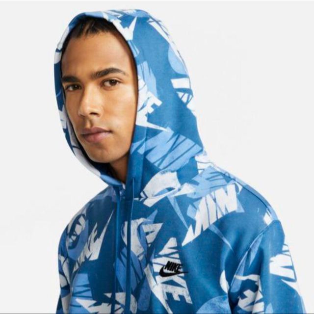 NIKE - NIKE 青 プルパーカー AOP スウッシュ総柄 フリース メンズXL