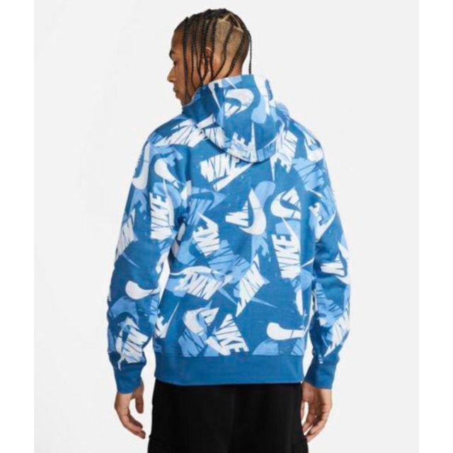 NIKE - NIKE 青 プルパーカー AOP スウッシュ総柄 フリース メンズXL