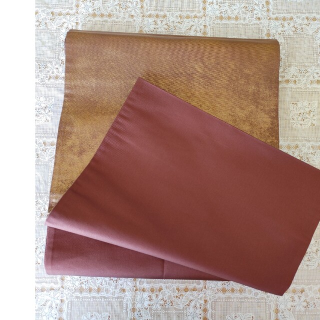 正絹袋帯　ブラウン系パープル色 レディースの水着/浴衣(着物)の商品写真