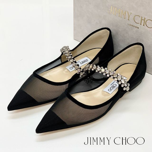 JIMMY CHOO ジミーチュウ フラットシューズ 37.5 ブラック - フラット