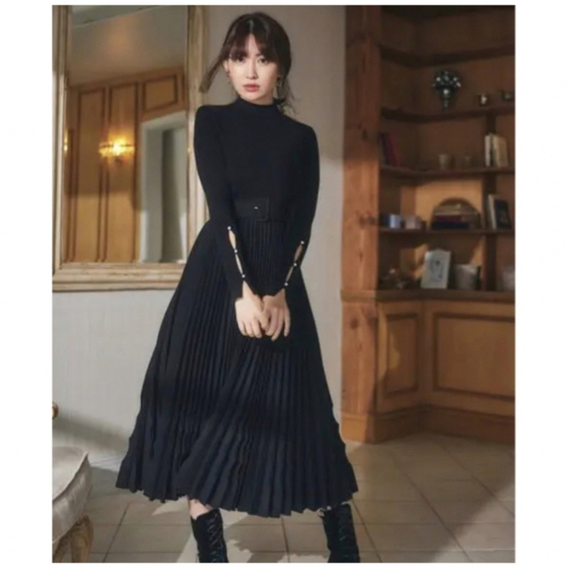 【Herlipto】Pleated Wool-Blend Long Dress