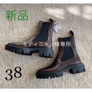 ZARA/ザラ トラックソールレザーアンクルブーツ 新品 タグ付き - ブーツ