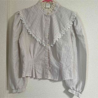 ガニーサックス(GUNNE SAX)のピンク×サックス　ストライプ　ブラウス　海外古着(シャツ/ブラウス(長袖/七分))