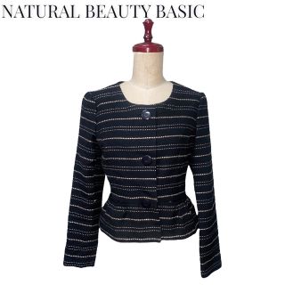 ナチュラルビューティーベーシック(NATURAL BEAUTY BASIC)の【NATURALBEAUTYBASIC】ノーカラージャケット　ブラック(ノーカラージャケット)