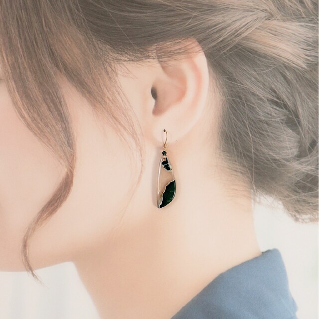優しい深緑色✧*。K10YG モスアゲートのピアス 5