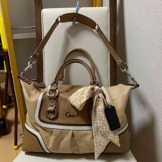 コーチ(COACH)の美品　coach レザーミニボストン2wayバッグ　スカーフ付き(ボストンバッグ)