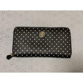 トリーバーチ(Tory Burch)の【超美品】TORY BURCH★ドット柄 水玉ラウンドファスナー長財布・黒(財布)