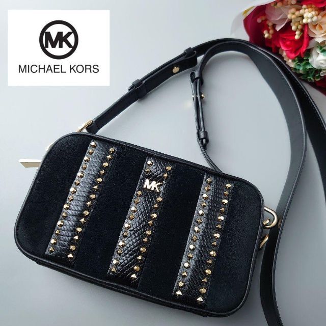 超歓迎された Michael Kors - マイケルコース ジニー スモール カメラバッグ スタッズ 黒 スエード×レザー ショルダーバッグ