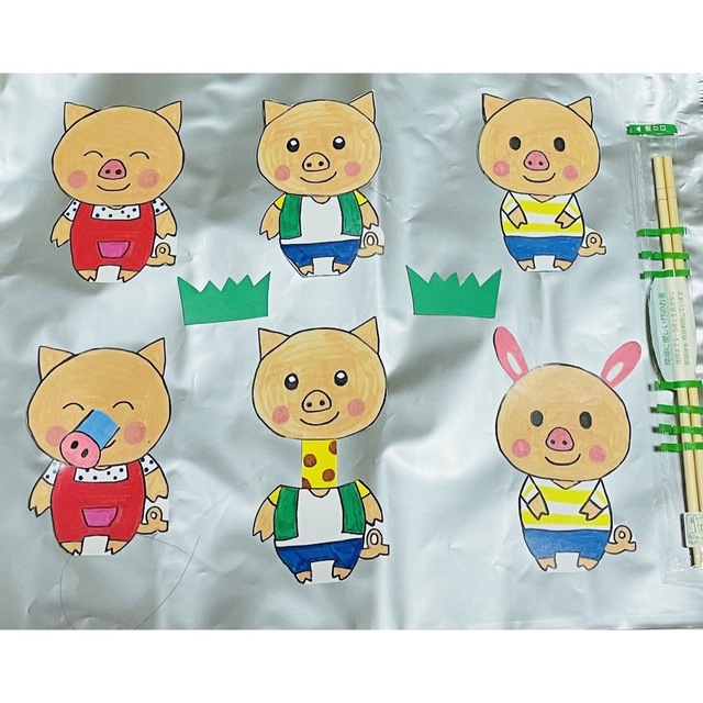 こぶたがみちを ペープサート パネルシアター 保育教材 教材保育 童話 絵本 キッズ/ベビー/マタニティのおもちゃ(知育玩具)の商品写真