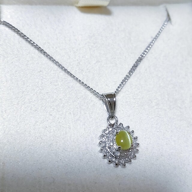 夜空 ダイヤモンド×クリソベリルキャッツアイ ネックレス Pt850 0.31ct