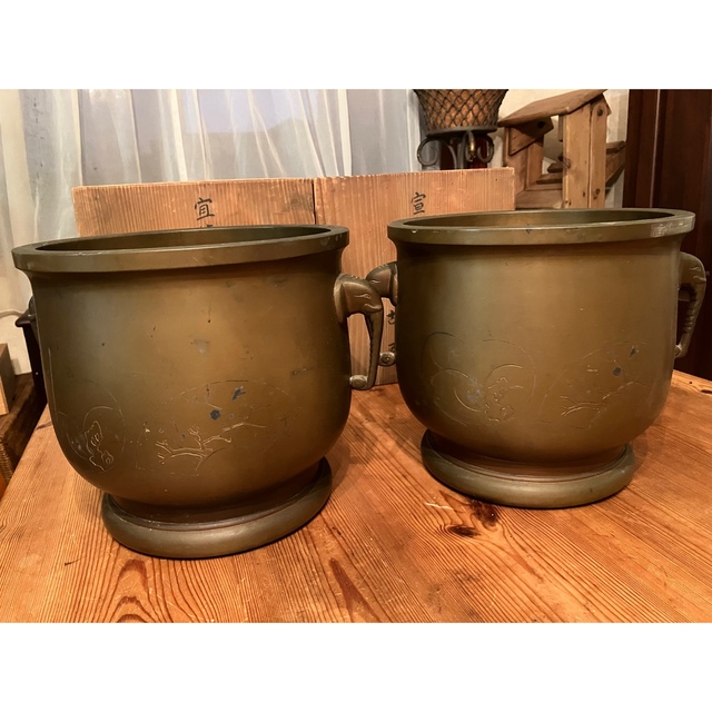 古い銅製の宣徳火鉢 武部銅器 エンタメ/ホビーの美術品/アンティーク(金属工芸)の商品写真