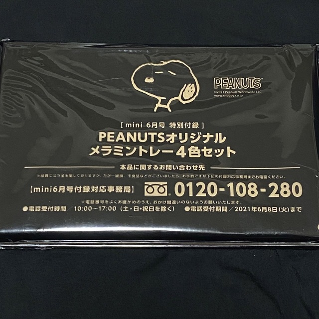 PEANUTS(ピーナッツ)の【新品】mini 付録 PEANUTSオリジナル　メラミントレー4色セット エンタメ/ホビーのおもちゃ/ぬいぐるみ(キャラクターグッズ)の商品写真