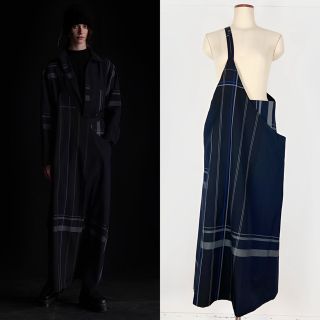 ワイズ(Y's)のY's W/GABARDINE CHECK APRON DRESSS 紺1(その他)