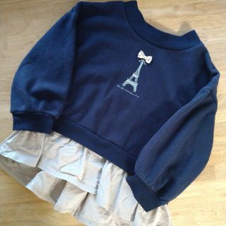 ニッセン(ニッセン)のニッセン　女の子子供服　裏起毛トレーナー　紺　リボン　エッフェル塔　100cm(Tシャツ/カットソー)