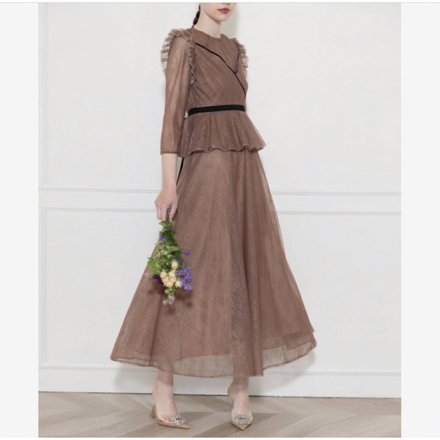Leja - 【LEJA】総レース花柄レイヤードロングワンピースドレス結婚式