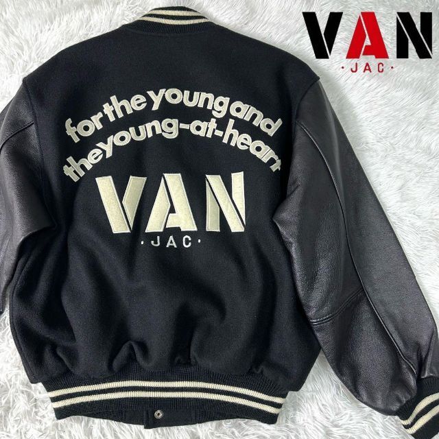 VAN Jacket - 【美品・激レア】VAN JACKET　スタジャン　黒×黒　袖レザー　Mサイズ