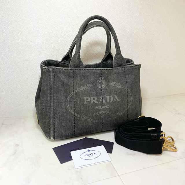 PRADA カナパ　ショルダーバッグ　トートバッグ　デニム　ブラック　Sバッグ