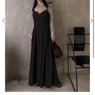 アメリヴィンテージ(Ameri VINTAGE)のAmeri LAYERED CAMI FLARE DRESS 黒 M 未使用新品(ロングワンピース/マキシワンピース)