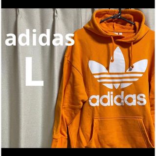 【Ｌ】adidasアディダス　フリース　裏起毛　袖ワンポイント刺繍ロゴ　オレンジ