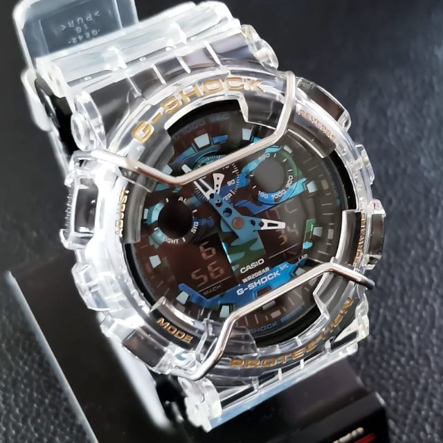 CASIO(カシオ)のG-SHOCK GA-100[スケルトンベゼル・ベルト] + バンパー + 遊環 メンズの時計(腕時計(アナログ))の商品写真