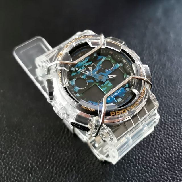 CASIO(カシオ)のG-SHOCK GA-100[スケルトンベゼル・ベルト] + バンパー + 遊環 メンズの時計(腕時計(アナログ))の商品写真