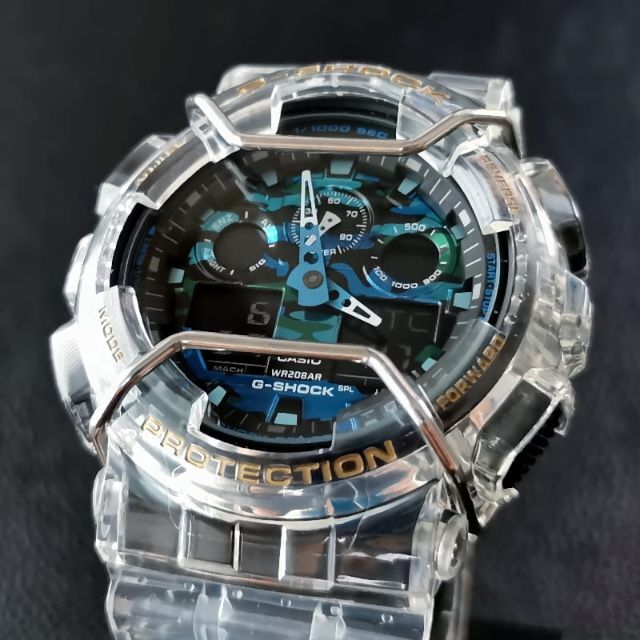 CASIO(カシオ)のG-SHOCK GA-100[スケルトンベゼル・ベルト] + バンパー + 遊環 メンズの時計(腕時計(アナログ))の商品写真