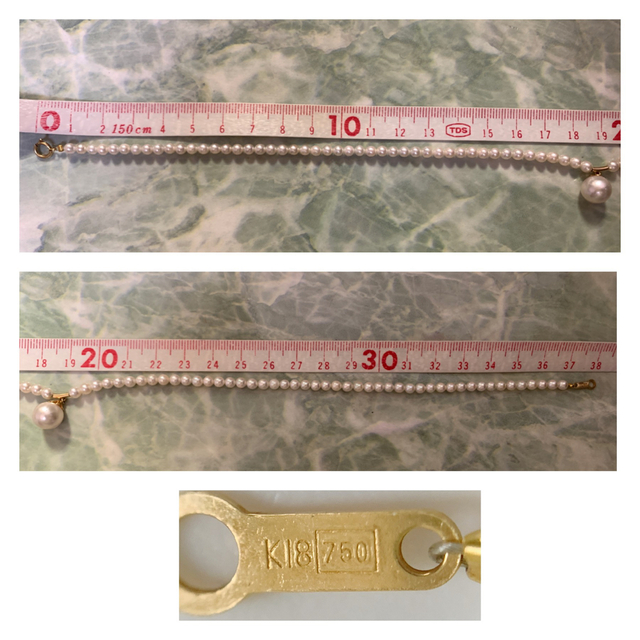 K18/本真珠9.1mm珠/3.5mm珠/パールネックレス/チョーカー/38cm 3