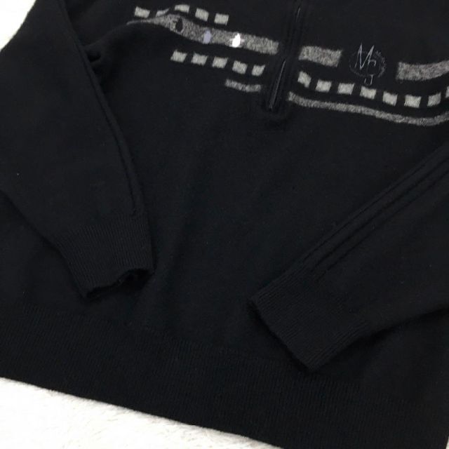 (極美品!)MUNSINGWEAR ハーフジップ　長袖綿ニット　ブラック　L