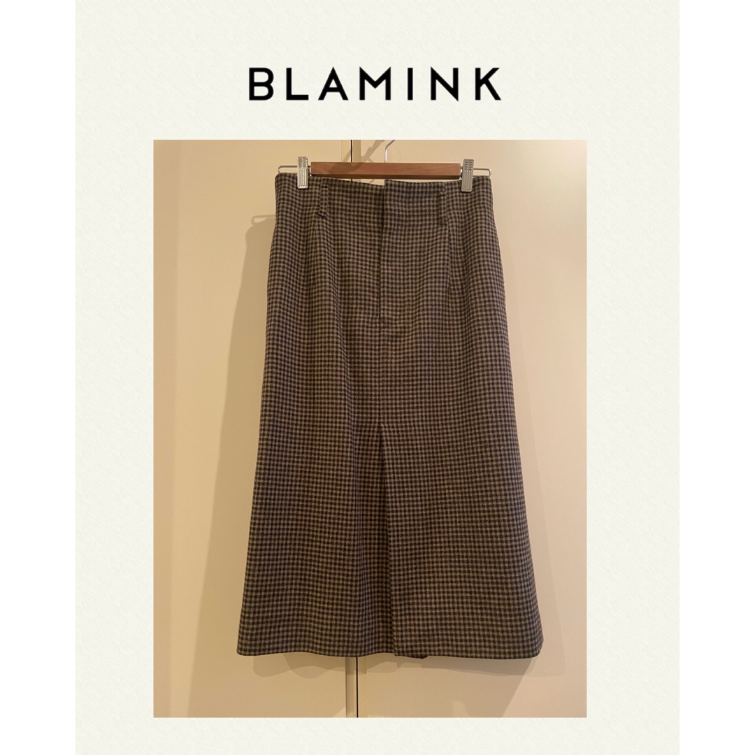 美品 BLAMINK ウール チェック スカート ブラミンク