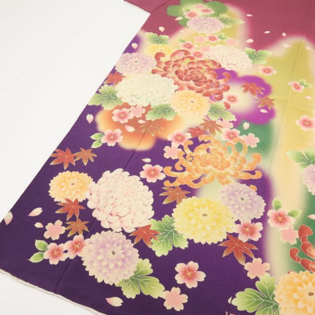 長尺□訪問着□豪華菊尽くし桜模様□ワイン色葡萄茶◇袷正絹着物 長尺□訪問着□豪華菊尽くし桜模様□ワイン色葡萄茶◇袷正絹着物